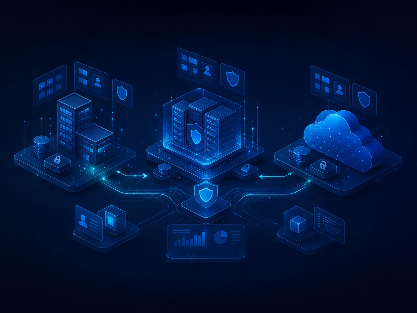 Illustrative enterprise deployment environments connected through controlled access and security boundaries