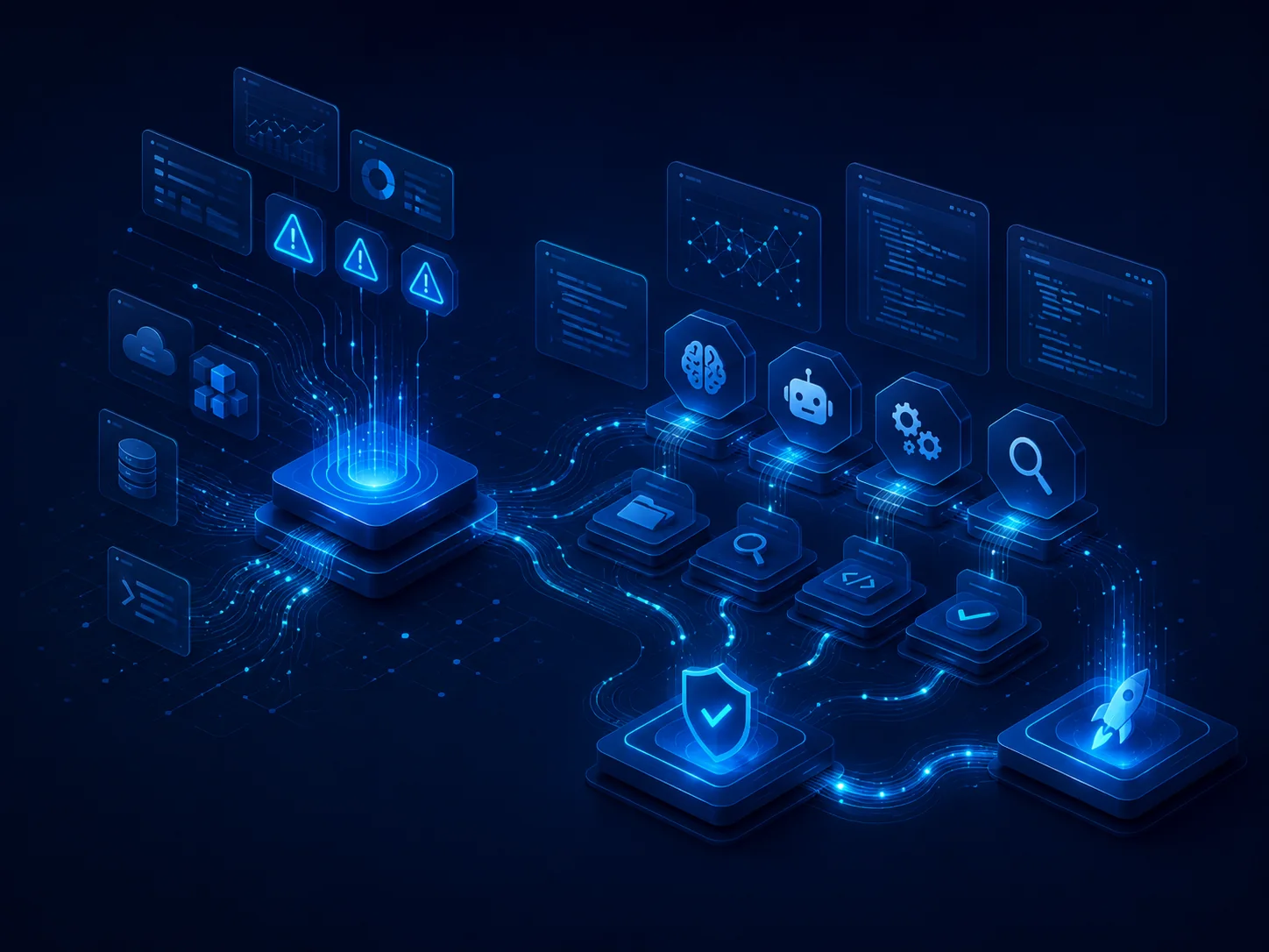 Illustrative AI-assisted engineering and incident-resolution workflow